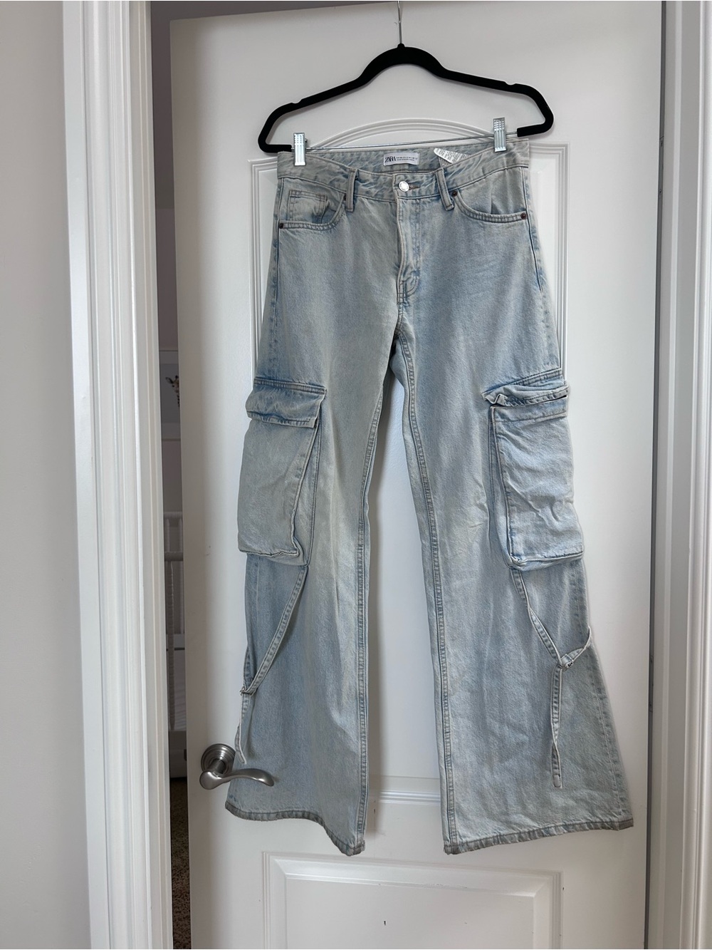 Zara Light Blue Wide Leg Cargo Jeans